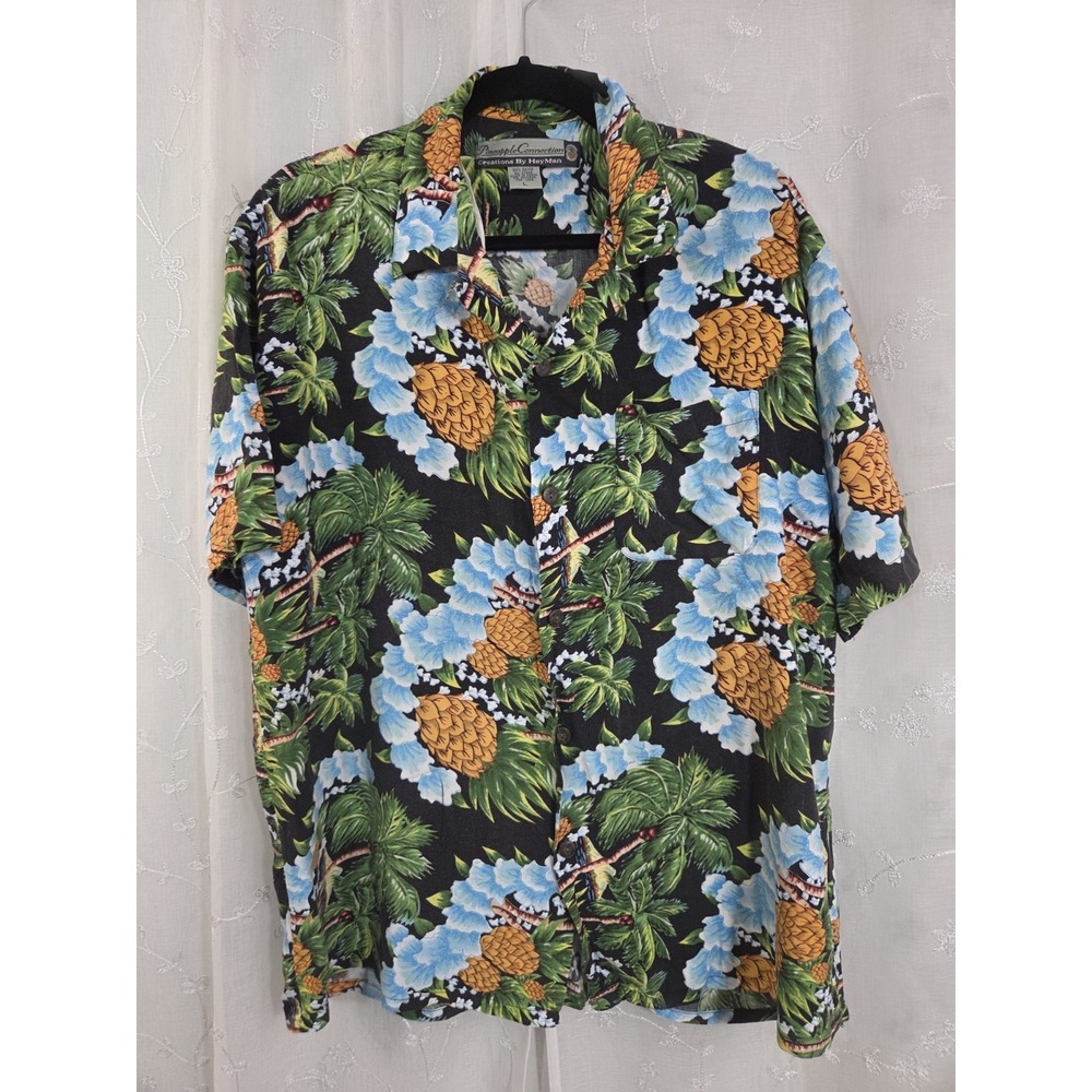 Pineapple Connection Short Sleeve Button Hawaiian Shirt Large Pineapple Island